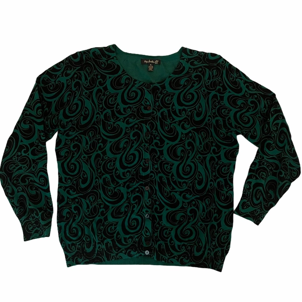 Top Knits Emerald Print 3/4 sleeve Cardigan